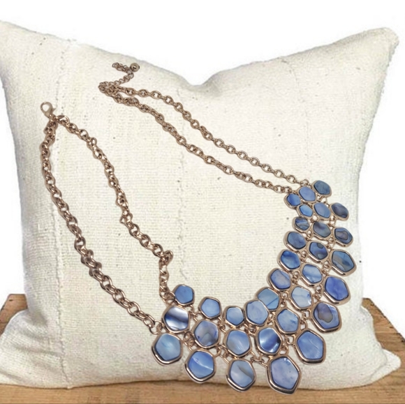 ✓🎄10/$20. Abalone Blue and Gold Tones Statement Necklace - Picture 2 of 4